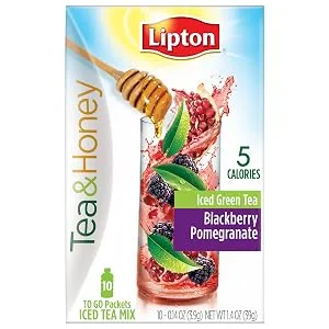 Lipton Iced Tea Mix, To-Go Packets, Green Tea & Honey Iced Tea, Blackberry Pomegranate, 10 Packets (Pack of 6) - product information 1