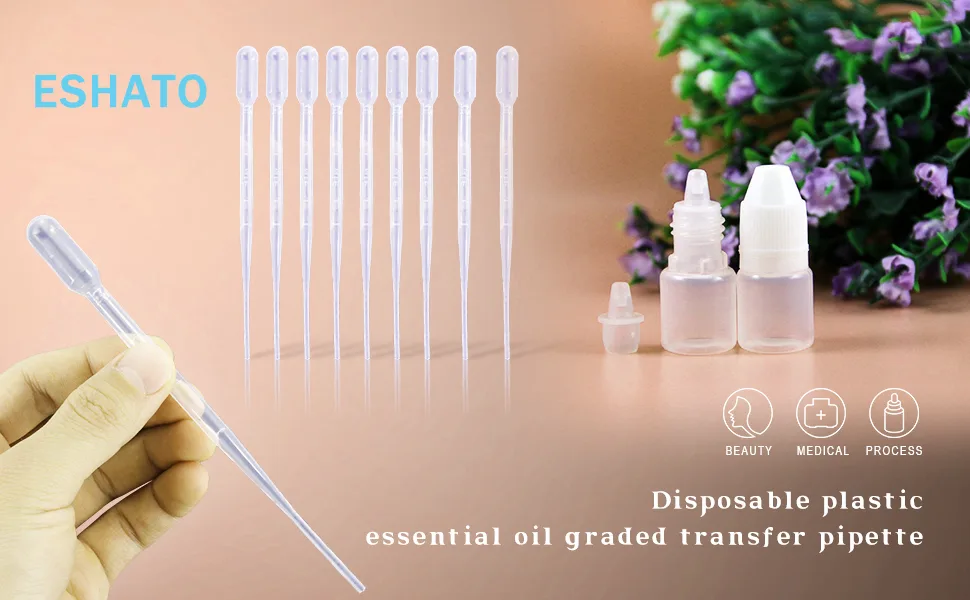 ESHATO 3ML Disposable Plastic Transfer Pipettes Calibrated Dropper Suitable for Science Laboratory DIY Art (100 Pieces) - Disposable Plastic Transfer Pipettes