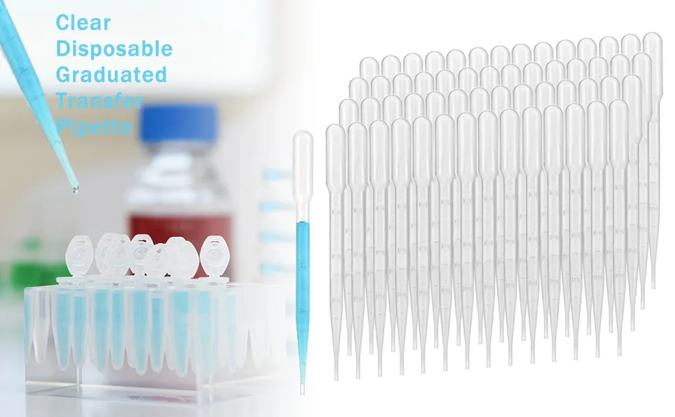 ESHATO 3ML Disposable Plastic Transfer Pipettes Calibrated Dropper Suitable for Science Laboratory DIY Art (100 Pieces) - Disposable Plastic Transfer Pipettes