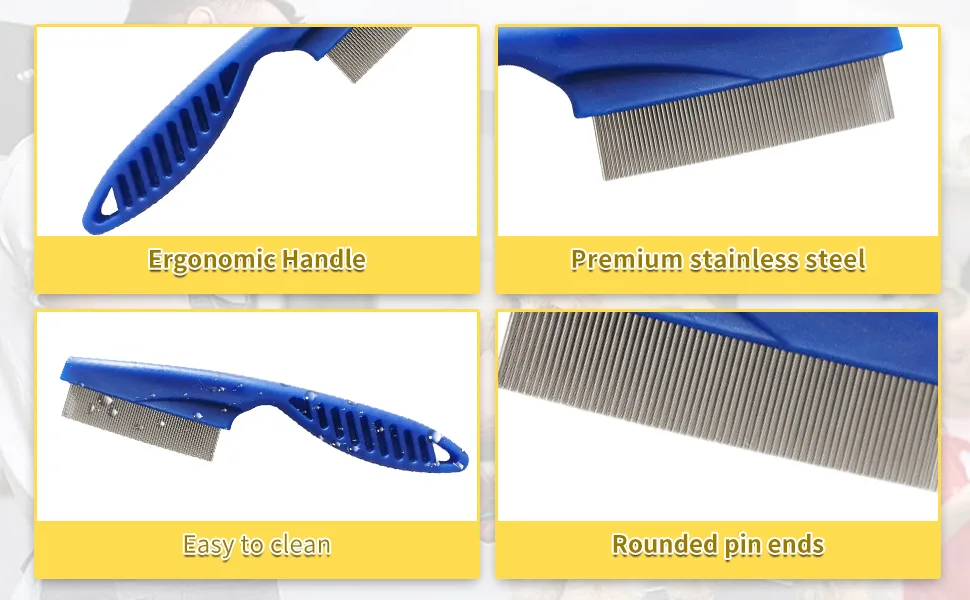 Pet Flea Cleaner Comb 2pcs Grooming Brush Magic Fine Pet Comb Stainless Steel Massage Comb Kit for Small Dogs and Cats (blue) - product information 12