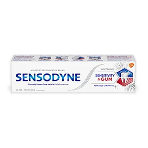 Sensodyne Sensitivity and Gum Whitening Toothpaste Strengthens Protects and Whitens Sensitive Teeth 75 mL (Packaging May Vary) Regular - Sensodyne Sensitivity and Gum