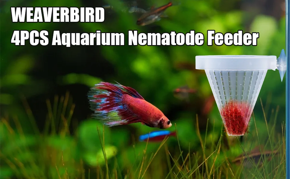 WEAVERBIRD 4PCS Aquarium Nematode Feeder Live Blood Worm Plastic Cone Cup Shape Basket Feeder for Feeding Fish with Suckers - Fish Feeder Plastic Cone Cup
