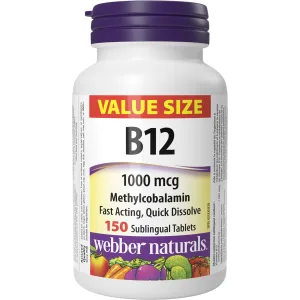 Webber Naturals Vitamin B12 5000 mcg Extra Strength Quick Dissolve 60 Tablets Supports Energy Production and Metabolism Unflavored 60 count (Pack of 1) - Vitamin B12 1000 mcg, Value Size