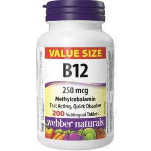 Webber Naturals Vitamin B12 5000 mcg Extra Strength Quick Dissolve 60 Tablets Supports Energy Production and Metabolism Unflavored 60 count (Pack of 1) - Vitamin B12 250 mcg