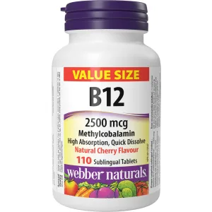Webber Naturals Vitamin B12 5000 mcg Extra Strength Quick Dissolve 60 Tablets Supports Energy Production and Metabolism Unflavored 60 count (Pack of 1) - Vitamin B12 2500 mcg Value Size