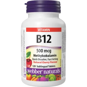 Webber Naturals Vitamin B12 5000 mcg Extra Strength Quick Dissolve 60 Tablets Supports Energy Production and Metabolism Unflavored 60 count (Pack of 1) - Vitamin B12 500 mcg