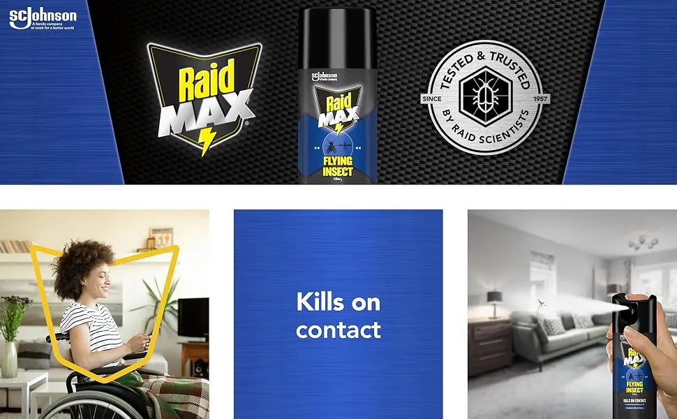 Raid MAX Flying Insect Killer and Mosquito Repellent Insect Killer Spray for Indoor and Outdoor Use Kills Bugs on Contact 500g Can - raid max flying insect