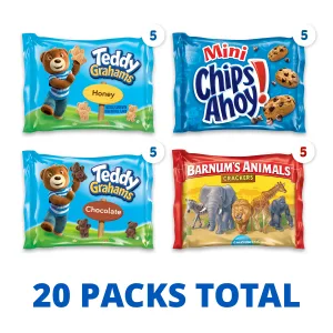 Nabisco Variety Fun Shapes Assorted Barnum's Animal Crackers, Teddy Grahams and Chips Ahoy! Mini, 1 Ounce (Pack of 20) - image