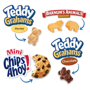 Nabisco Variety Fun Shapes Assorted Barnum's Animal Crackers, Teddy Grahams and Chips Ahoy! Mini, 1 Ounce (Pack of 20) - image