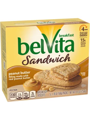 belVita Sandwich Peanut Butter Breakfast Biscuits, (2 Sandwiches Per Pack), 1.76 Ounce (Pack of 5) - image