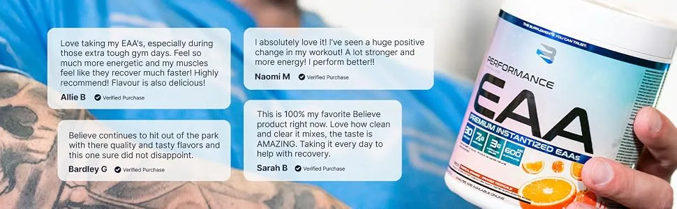 Believe Supplements Performance EAA - Essential Amino Acids Formula | Boost Muscle Recovery Performance & Hydration | Sugar-Free & Delicious Flavors Available! (30 servings Grape Freeze) Grape Freeze 30 servings - reviews