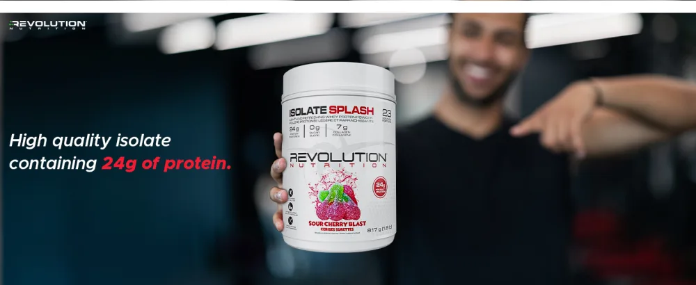 Revolution Nutrition Isolate Splash Clear Whey Protein Powder Juice-Type Protein Candy Flavour Collagen 24g Of Protein Per Scoop Zero Sugar 817g 23 Servings (Red Raspberry 1.8 Pound) Red Raspberry 1.8 Pound - ISoSpalsh Banner2