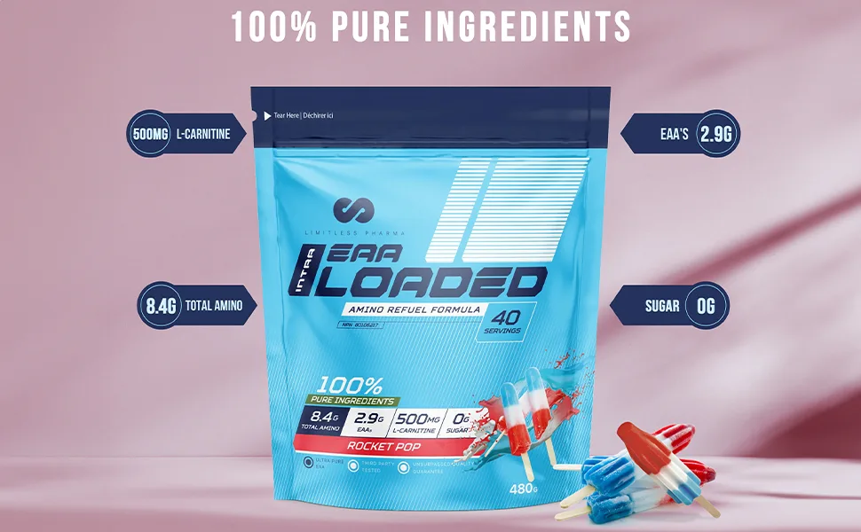 Limitless Pharma EAA Loaded | Intra Workout Essential Amino Acid Supplement | EAAs BCAAs L-Carnitine Electrolytes Sugar Free | Post Workout Muscle Recovery Energy Hydration | 40 Servings (Blue Raspberry) - eaa sugar free