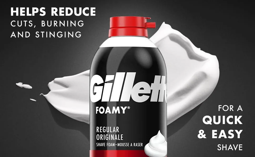 Gillette Foamy Regular Shaving Cream, Pack of 12, 11 oz each - helps reduce cuts burning and stinging