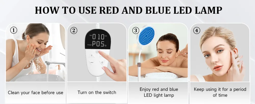 Red and Blue Light Lamp 850&660&415 3-IN-1 Chips Desgin 100LEDs Infrare Light Lamp Device for Home/Office Height Adjustable & Angle Adjustable & Timer - LED Light Lamp