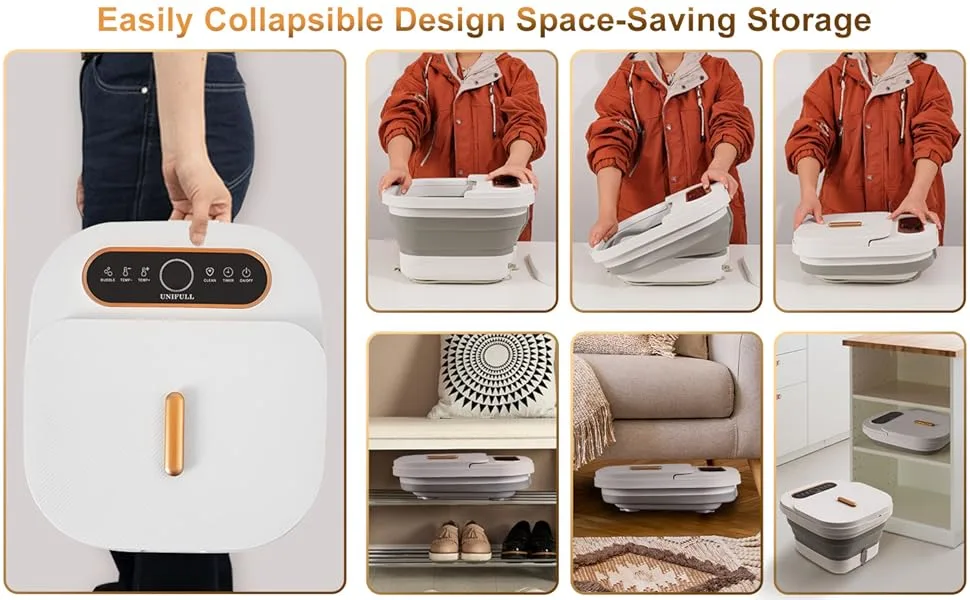Collapsible Foot Spa Bath Massager with Heat and Massage Rollers Touch Screen Bubble Foot Pedicure Kit Temperature Control Pedicure Foot Spa Foot Bath - unifull foot spa