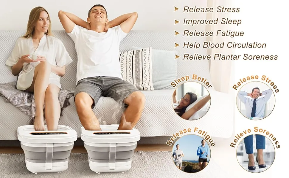 Collapsible Foot Spa Bath Massager with Heat and Massage Rollers Touch Screen Bubble Foot Pedicure Kit Temperature Control Pedicure Foot Spa Foot Bath - unifull foot spa