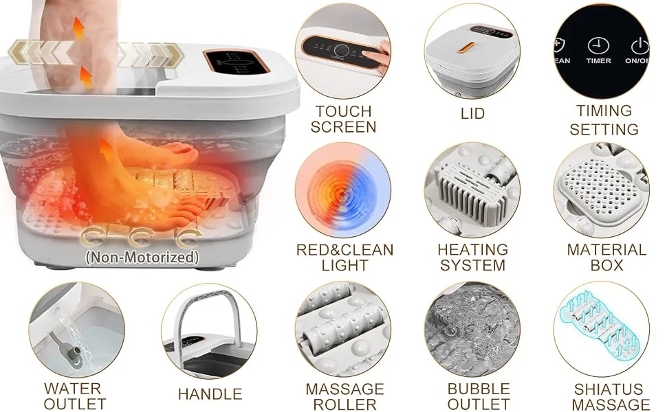 Collapsible Foot Spa Bath Massager with Heat and Massage Rollers Touch Screen Bubble Foot Pedicure Kit Temperature Control Pedicure Foot Spa Foot Bath - UNIFULL FOOT SPA
