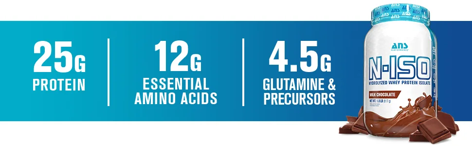 ANS Performance 100% Pure Hydrolyzed Whey Isolate Protein + BCAAs - 25g of Protein - Gluten Free Zero Lactose (Strawberry 5 lb) Strawberry 5 lb - 25 G PROTEIN, 12 G ESSENTIAL AMINO ACIDS, 4.5 G GLUTAMINE AND PRECURSORS