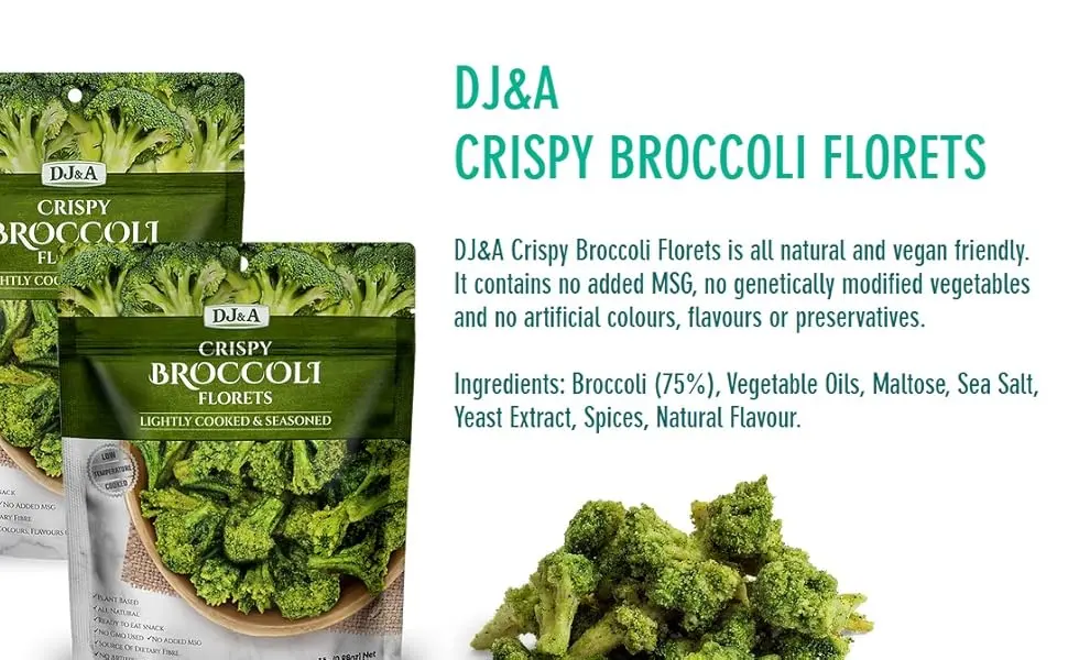 DJ&A All Natural Non-GMO Broccoli Florets Snack 45g - broccoli