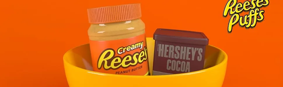 Reese's Puffs Chocolate Peanut Butter Cereal Box Made with Real Reese's Peanut Butter 326 Grams Package of Cereal - Reese