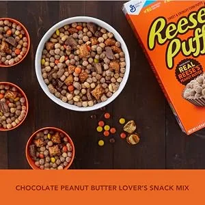 Reese's Puffs Chocolate Peanut Butter Cereal Box Made with Real Reese's Peanut Butter 326 Grams Package of Cereal - Reese