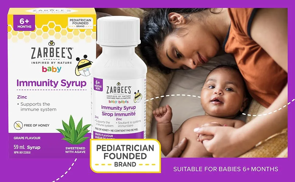Zarbee's Baby Immunity Syrup Zinc Honey-Free Immune System Support Sweetened with Agave 59 mL - Zarbee