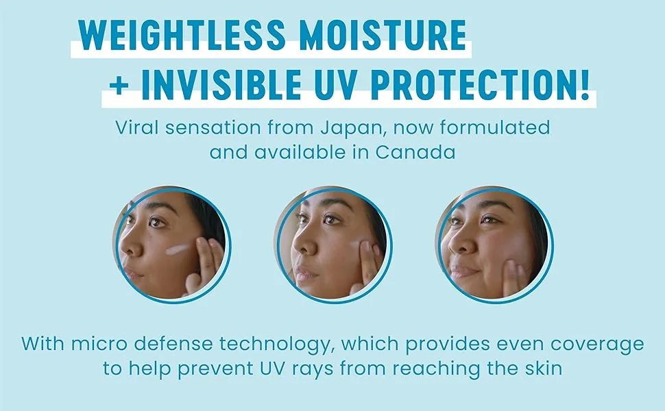 Bior UV Aqua Rich Weightless Moisturizer with SPF 50 | Dermatologist Tested Face Cream with Invisible UV Protection | 50mL - Product application image; Weightless moisture and Invisible UV protection claim