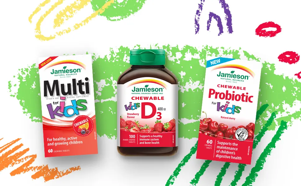 Jamieson Vitamin D 400IU Kids Chewable 100 Tablets and Vitamin C 500mg Chewable (White Juicy Peach Flavour) 120 Count - product information 2