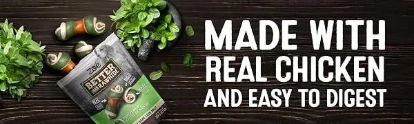 Zoe Better Than Rawhide Bones + Twists for Dogs | Mint & BBQ Chicken Flavor - product information 1