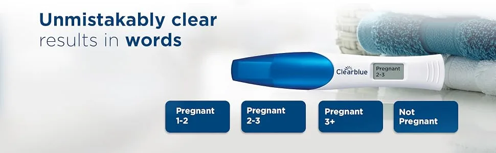 Clearblue Digital Pregnancy Test With Weeks Indicator The Only Test That Tells You How Many Weeks 1 Digital Test 1 count (Pack of 1) - Unmistakably clear results in words