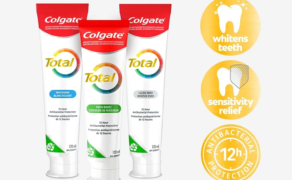 Colgate Total Toothpaste Clean Mint 120 mL (3 pack) + Colgate MaxFresh Whitening Fluoride Gel Toothpaste Cool Mint 150 Milliliters 3 Count w/ Mint Toothpaste - product information 2