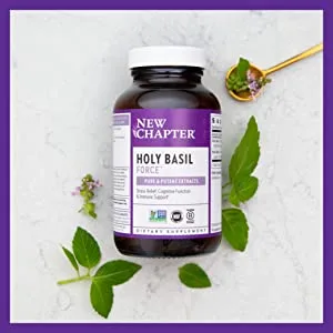 New Chapter Holy Basil Force with Supercritical Holy Basil for Immune Support + Mood Support + Non-GMO Ingredients - 30 ct Vegetarian Capsules 1 count (Pack of 30) - Bottle of Holy Basil