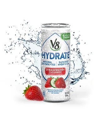 V8 +Hydrate Plant-Based Hydrating Beverage, Strawberry Cucumber, 8 oz. Can, 6 Count (Pack of 4) - V8 Hydrate strawberry cucumber