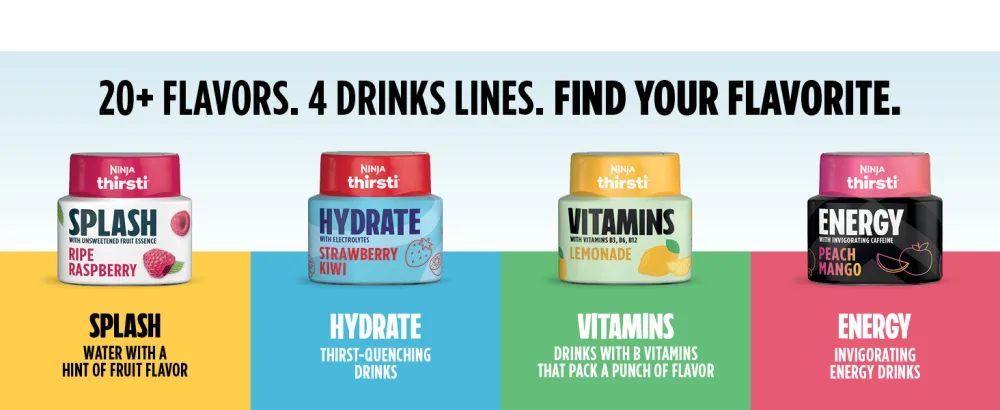 Ninja Thirsti Flavoured Water Drops Splash with Unsweetened Fruit Essence Island Mango Zero Calories Zero Sugar Zero Sweeteners 2.23 Fl Oz Makes 20 12oz Drinks 3 Pack WCFMNGAMC - 20+ flavours