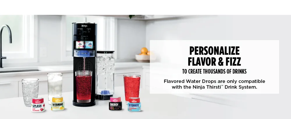 Ninja Thirsti Flavoured Water Drops Splash with Unsweetened Fruit Essence Island Mango Zero Calories Zero Sugar Zero Sweeteners 2.23 Fl Oz Makes 20 12oz Drinks 3 Pack WCFMNGAMC - Personalize flavour and fizz