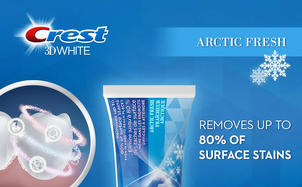 Crest 3D White Whitening Toothpaste Arctic Fresh 65 mL (Pack Of 4) - Crest 3D White Arctic Fresh toothpaste removes up to 80% of surface stains