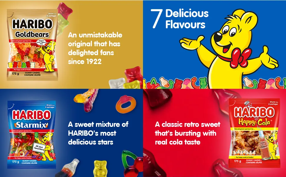 Haribo Happy Cola Gummy Candy Multipack No Artificial Colours - Pack of 18 Mini Bags (60g) Mixed-Fruit 18 Count (Pack of 1) - HARIBO