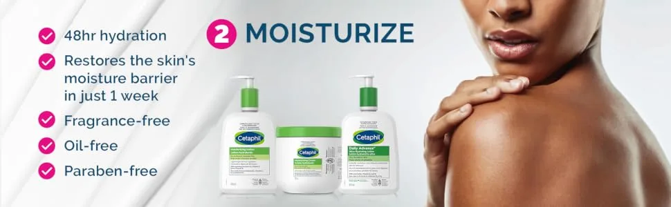 Cetaphil Moisturizing Cream with Sweet Almond Oil | Cetaphil Moisturizing Lotion (500ml) Bundle 2 Piece Set Cream + Lotion - Step 2 - Moisturize
