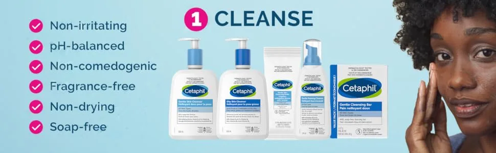 Cetaphil Moisturizing Cream with Sweet Almond Oil | Cetaphil Moisturizing Lotion (500ml) Bundle 2 Piece Set Cream + Lotion - Step One - Cleanse