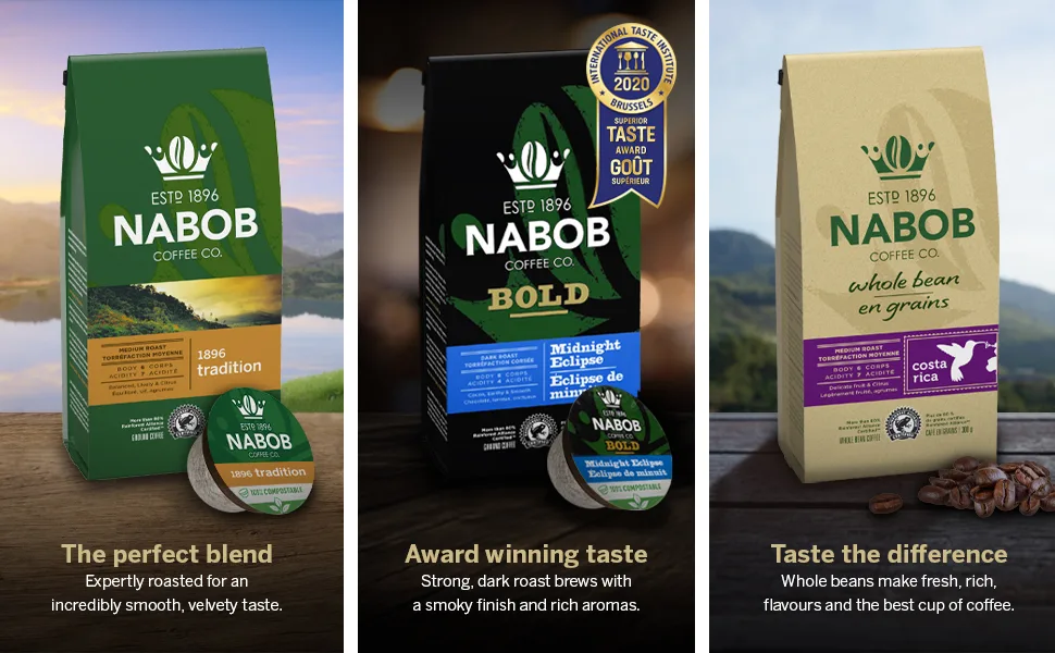 Nabob 1896 Tradition Coffee 100% Compostable Pods 117g (6 Boxes of 12 Pods) 1896 Tradition 12 Count (Pack of 6) - Bold coffee, coffee beans, dark roast, espresso coffee, Nabob coffee, dark brew, coffee machine,