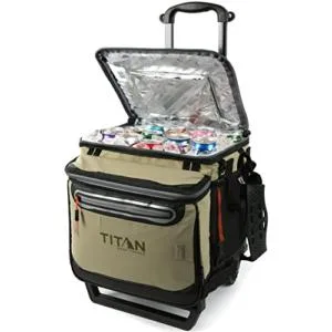 Arctic Zone Titan Deep Freeze 60 (50+10) Can Collapsible Rolling Cooler with Wheels and All-Terrain Cart - Colors: Moss and Process Blue White Cooler + Cooler - product information 1
