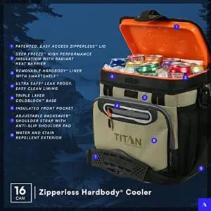 Arctic Zone Titan Deep Freeze 60 (50+10) Can Collapsible Rolling Cooler with Wheels and All-Terrain Cart - Colors: Moss and Process Blue White Cooler + Cooler - product information 2