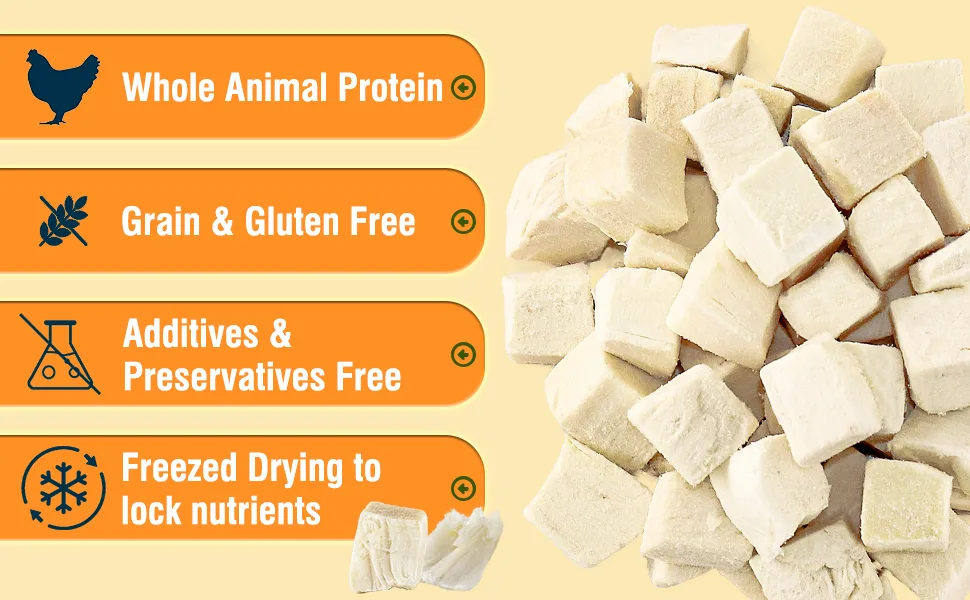 Freeze-Dried Chicken Cat Treats Chicken Cube Snacks for Pets Single Ingredient Chicken Dog Treat Bite-Sized Pieces - product information 3