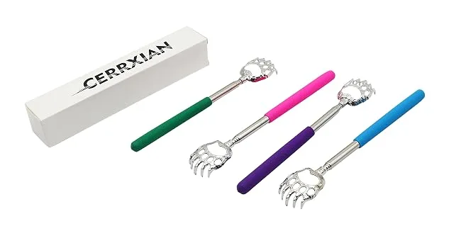 (4-Pack) Telescoping Back Scratcher , LEMENG Portable Extendable Telescopic Bear Claws Metal Back Scratchers - Hand Massager Backslap with Rubber Handles - back scra
