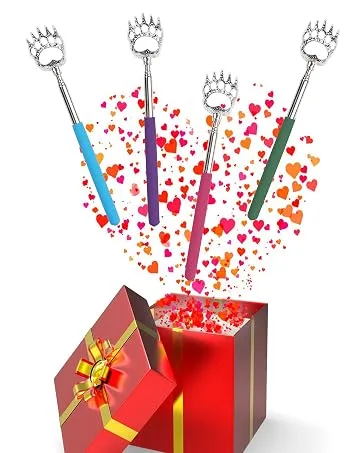 (4-Pack) Telescoping Back Scratcher , LEMENG Portable Extendable Telescopic Bear Claws Metal Back Scratchers - Hand Massager Backslap with Rubber Handles - cerrxian stocking stuffers