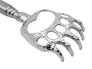 (4-Pack) Telescoping Back Scratcher , LEMENG Portable Extendable Telescopic Bear Claws Metal Back Scratchers - Hand Massager Backslap with Rubber Handles - Metal Claw