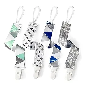 PandaEar Baby Pacifier Clips Solid Color, 4 Pack Universal Holder Leash for Boys and Girls, Teething Toys Teethers (Neutral) - Baby Pacifier Clips