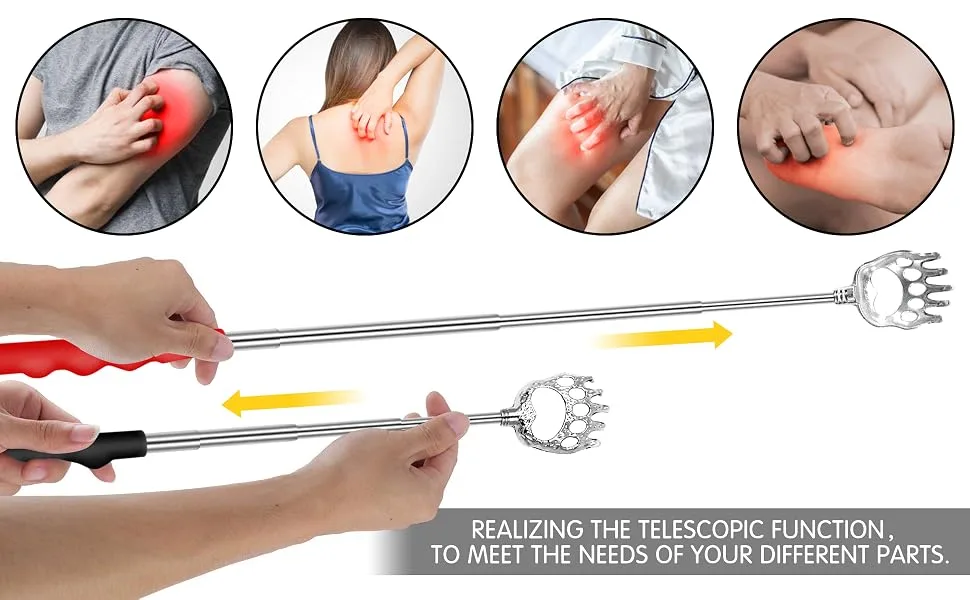 Back Scratchers, VIMVIP Bear Claw Telescoping Back Scratcher Metal Extendable Back Scratcher with Softer Handle for Adults Women Men (4 Pack) - product information 3