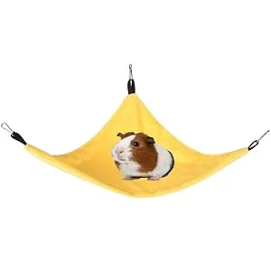 Small Pet Hammock Triangle Pet Cage Hammock Hanging Bed Cage Accessories for Hamster Squirrel Sugar Glider Guinea Pig Mice Rats Birds(Yellow) - Pet Hammock
